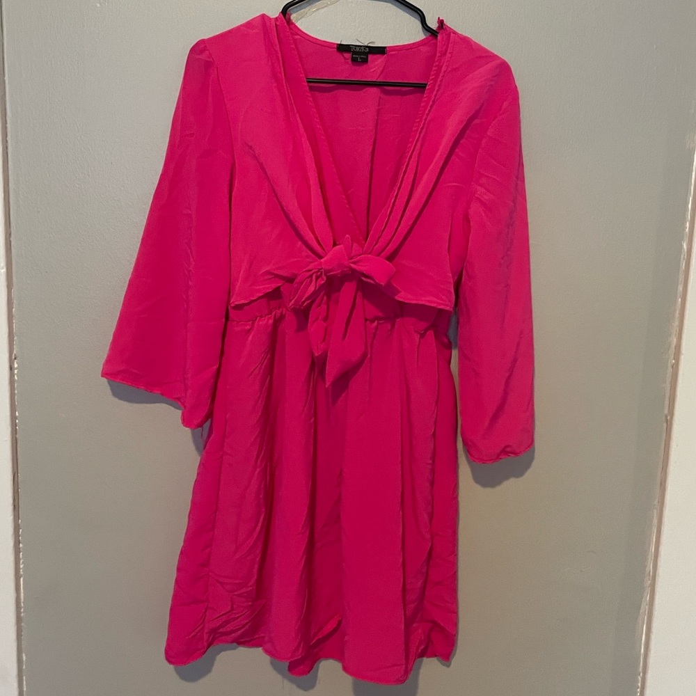 Hot pink front tie dress
